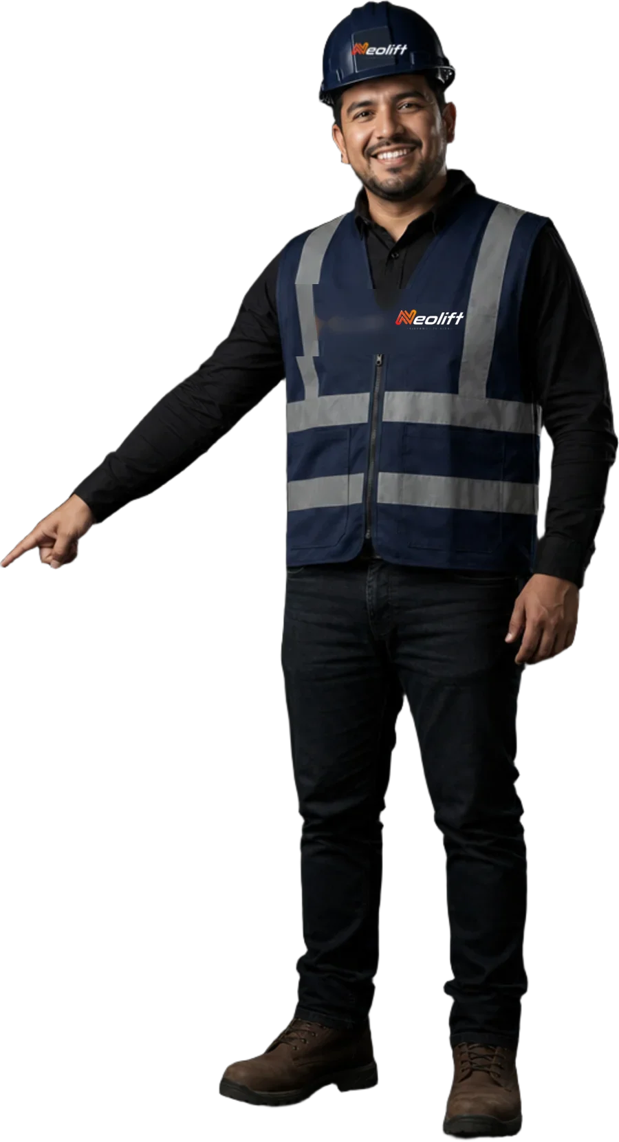 Ingeniero NEOLIFT señalando el configurador de elevadores
